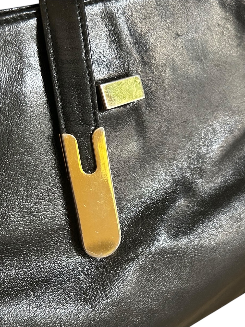 Black Leather Clutch with Gold Hardware - Picture 7 of 8